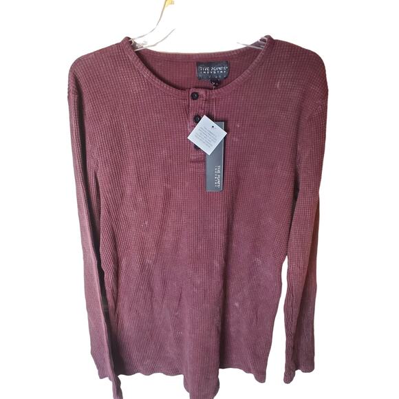 Five Points Industry Waffle Knit Mineral Wash Burgundy Crew Neck Top, NWT, Med - Picture 1 of 7